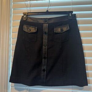 NWT Karl Lagerfeld Black A-Line Mini Skirt with Button Detail